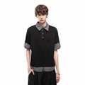 Miu style fake two piece polo shirt short sleeved couple summer patchwork design sense shoulder T-shirt loose five quarter sleeve
