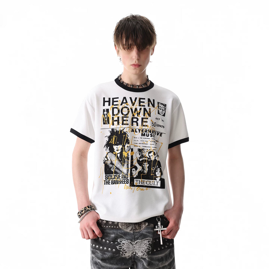 TREND ST Summer Street Punk Figure Printed Shoulder Short sleeved T-shirt Men's Boxy Version Short T-shirt