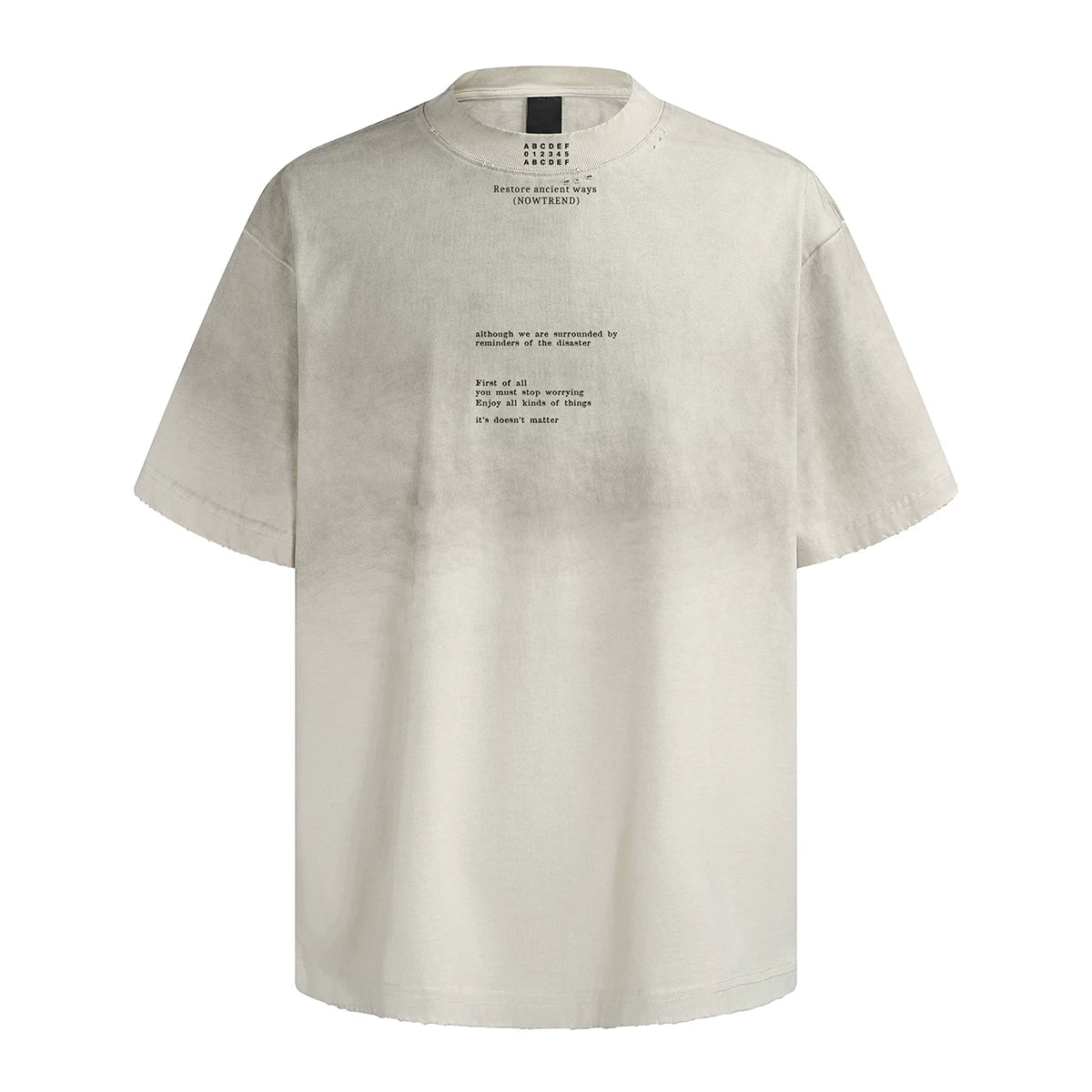 300g Heavy duty Small Collar T-shirt Men's Trendy Brand Loose Letter Pure Cotton Short Sleeve High Weight Remake Old Gradient T-shirt Summer