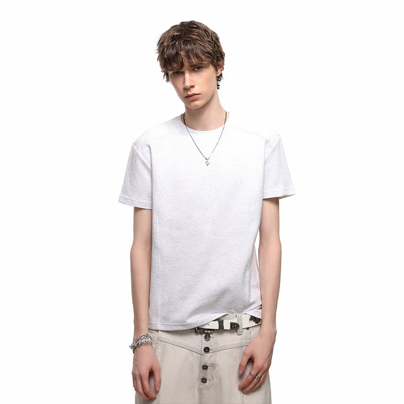 TREND ST American Boxy Edition Short Clean Fit Shoulder Short sleeved T-shirt Men's Summer Solid Color Couple T-shirt