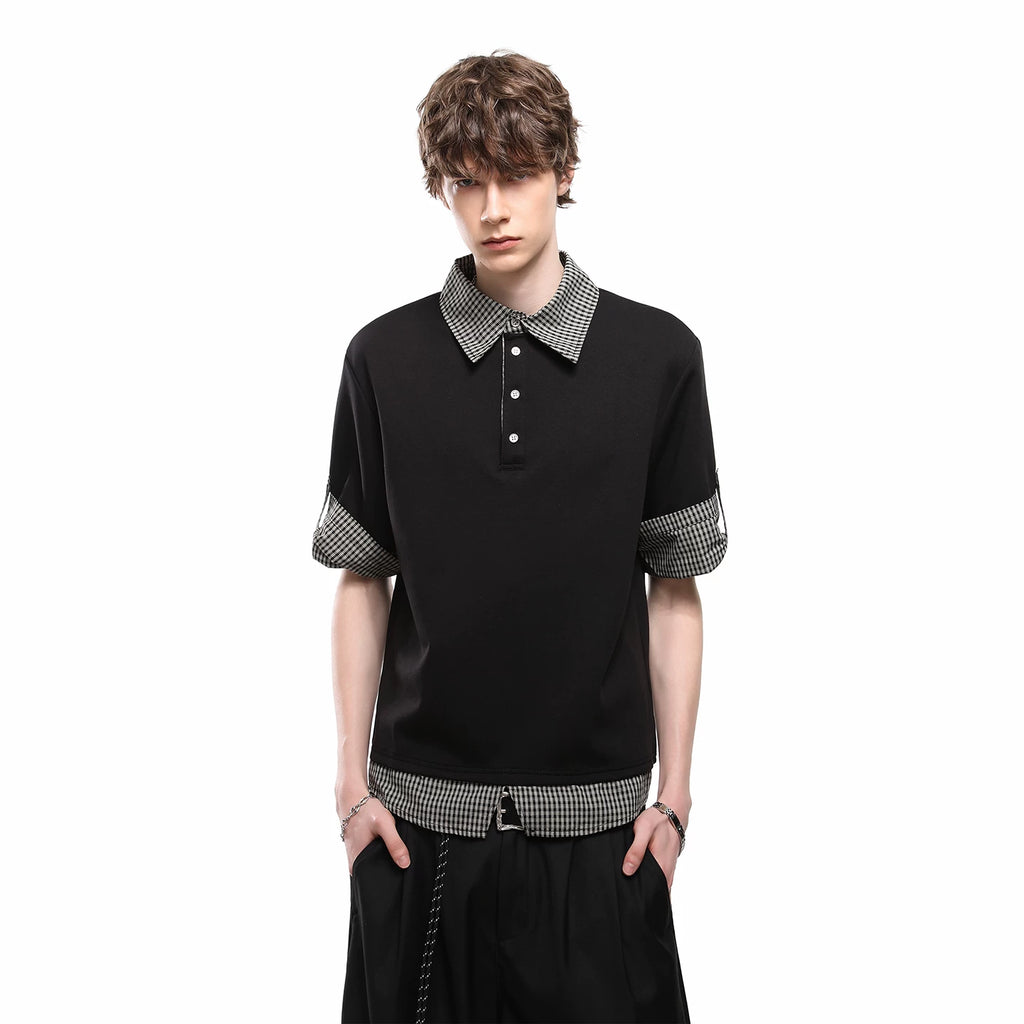 College style vacation two polo shirts short sleeved men's summer contrasting plaid casual T-shirt vintage versatile top