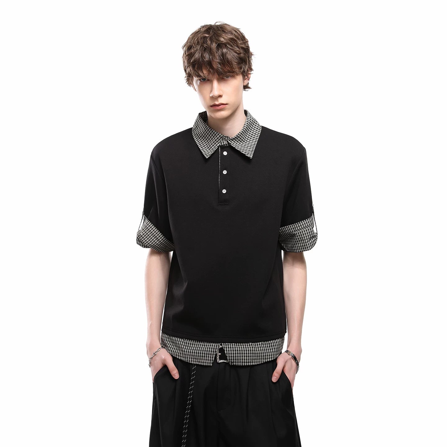 College style vacation two polo shirts short sleeved men's summer contrasting plaid casual T-shirt vintage versatile top