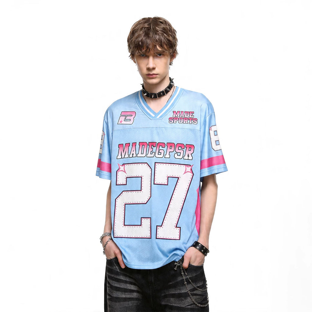 Trendy loose Blokecore V-neck 2711 jersey short sleeved men's and women's summer sports style breathable T-shirt