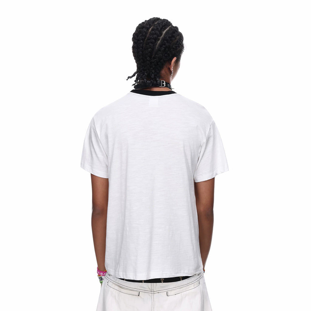 TREND ST American High Street Front Shoulder Boxy Short Style Printed Short Sleeve T-shirt for Men's Summer Hip Hop Band TEE
