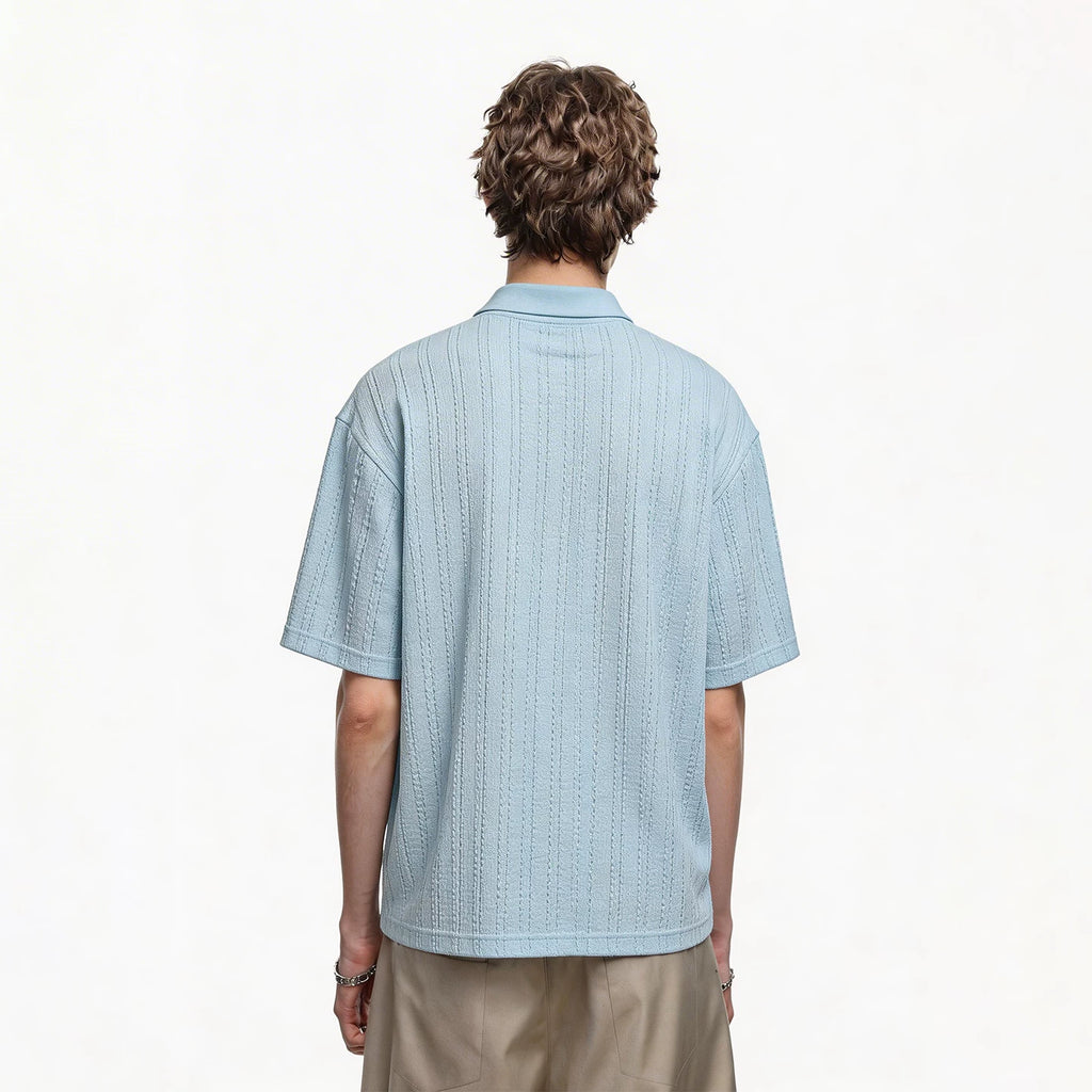 [Old Money Style Jacquard Texture] Trendy Block Summer Loose Knitted Collar Polo Shirt Short Sleeve Men's Casual T-shirt