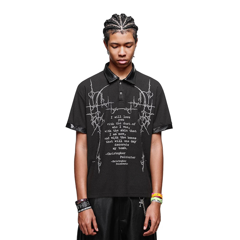 TREND ST American Street Thorn Gothic Printed Polo Shirt Men's Short sleeved T-shirt Vintage Light Asian Top