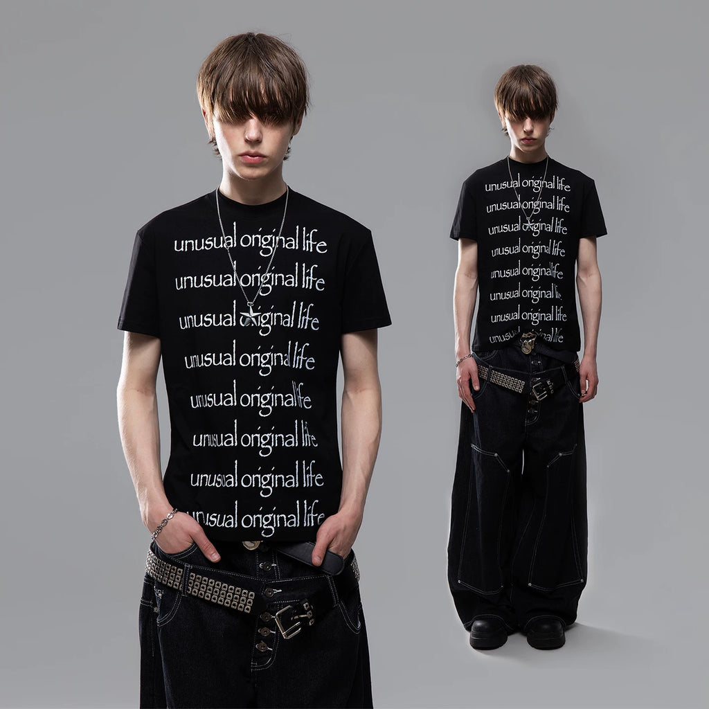 TREND ST American Retro Slogan Printed Sorona Cool T-shirt Men's Summer Boxy Short Shoulder Short Sleeve