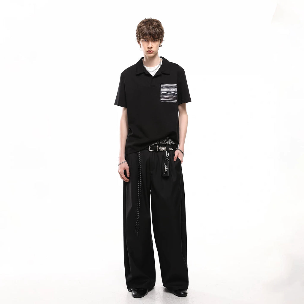 Fake Two Seagull Collar Pocket Polo Shirt T-shirt with