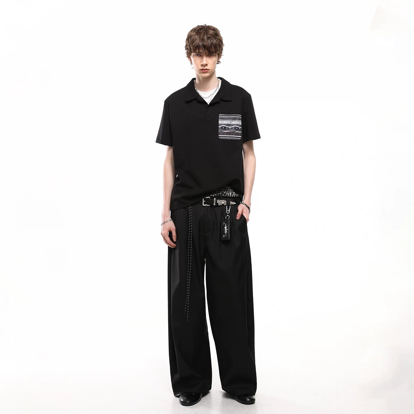 Fake Two Seagull Collar Pocket Polo Shirt T-shirt with