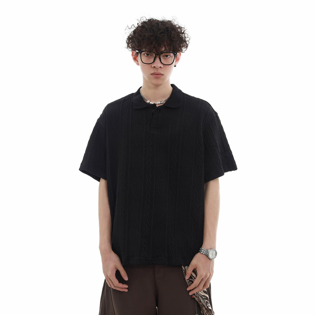 Young Master's Money Style Texture Knitted Short Sleeve Polo Shirt Men's Summer Trendy Brand Loose Leisure Breathable Collar T-shirt