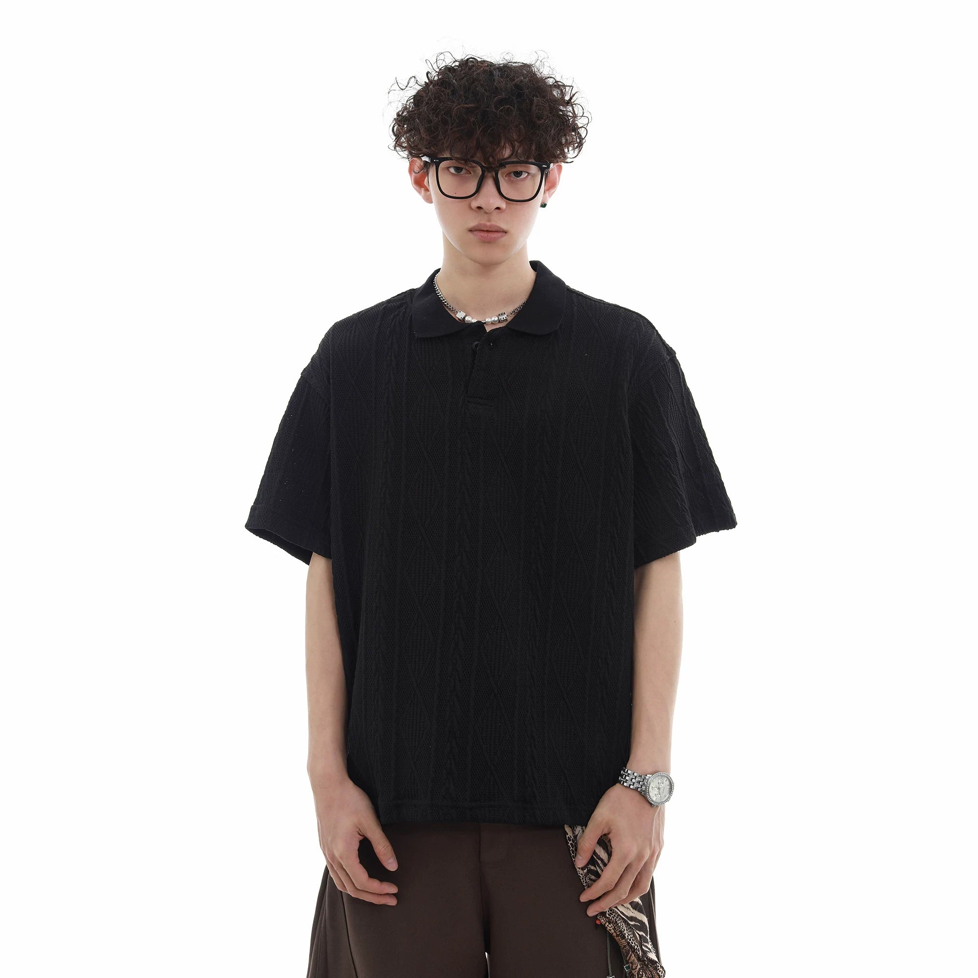 Young Master's Money Style Texture Knitted Short Sleeve Polo Shirt Men's Summer Trendy Brand Loose Leisure Breathable Collar T-shirt