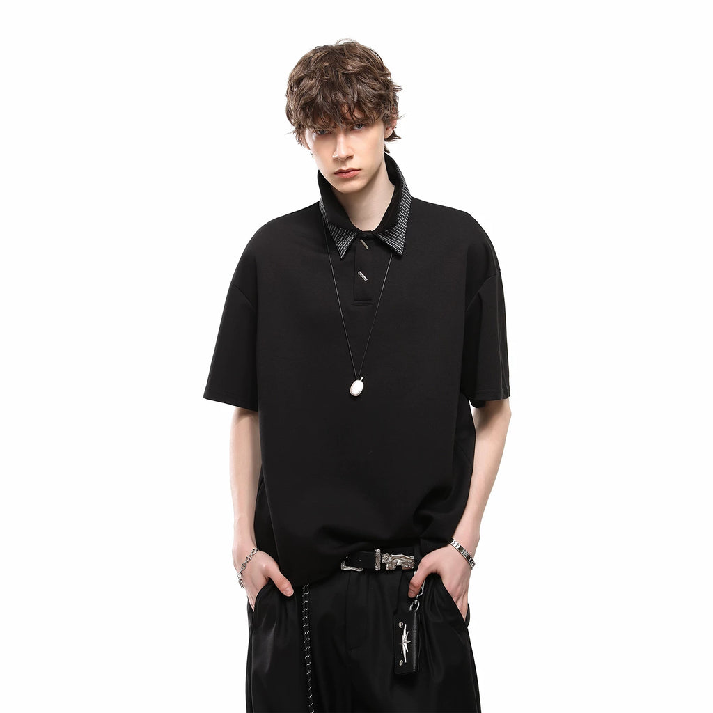 TREND ST American style fake two gray polo shirts short sleeved T-shirt men's summer cleanfit double-layer collar top