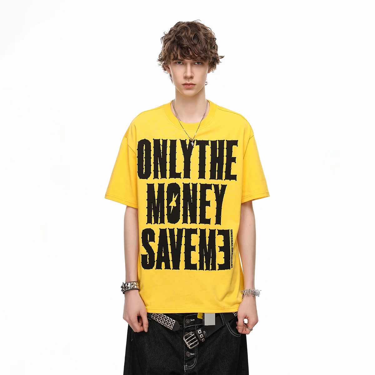 Trendy block American high street design with hot diamond letter print short sleeved T-shirt for men in summer, loose cotton half sleeved tee