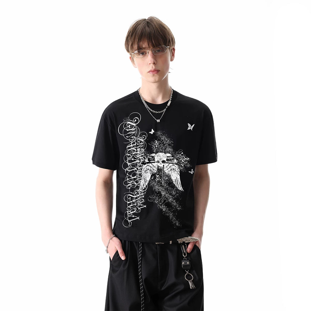 TREND ST original visual style light Asian style skull print short sleeved T-shirt for men's summer street lightweight top