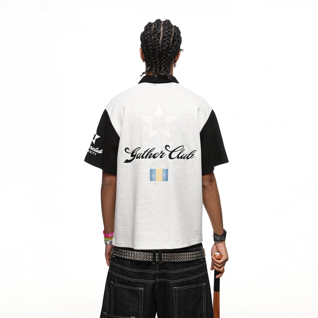 Chaoblock China-Chic American War Horse Letter Embroidery Polo Shirt Short Sleeve Men's Summer College Style Loose Half Sleeve T-shirt