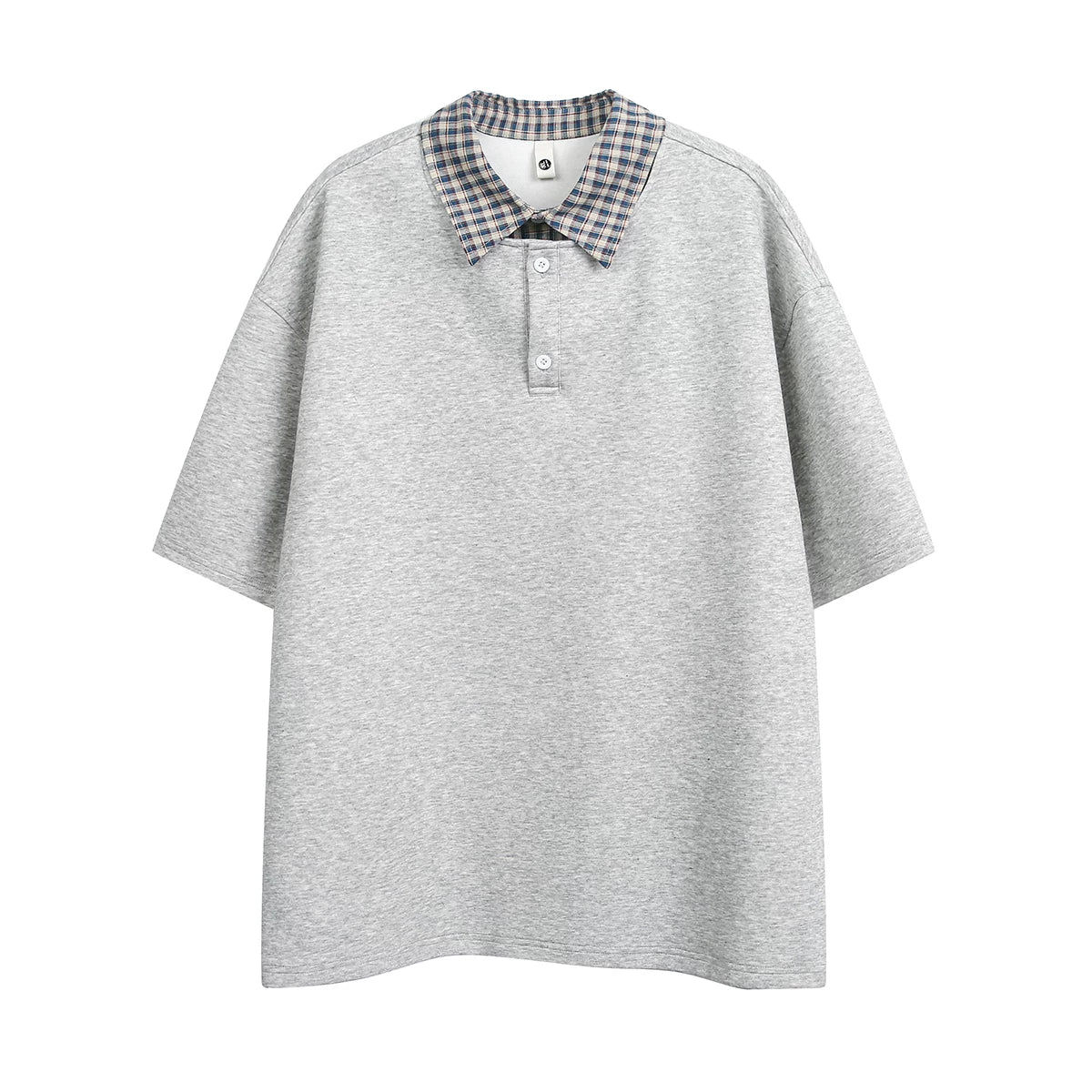 Trendy contrasting plaid patchwork polo shirt short sleeved men's summer loose and versatile fake two-piece half sleeved couple T-shirt