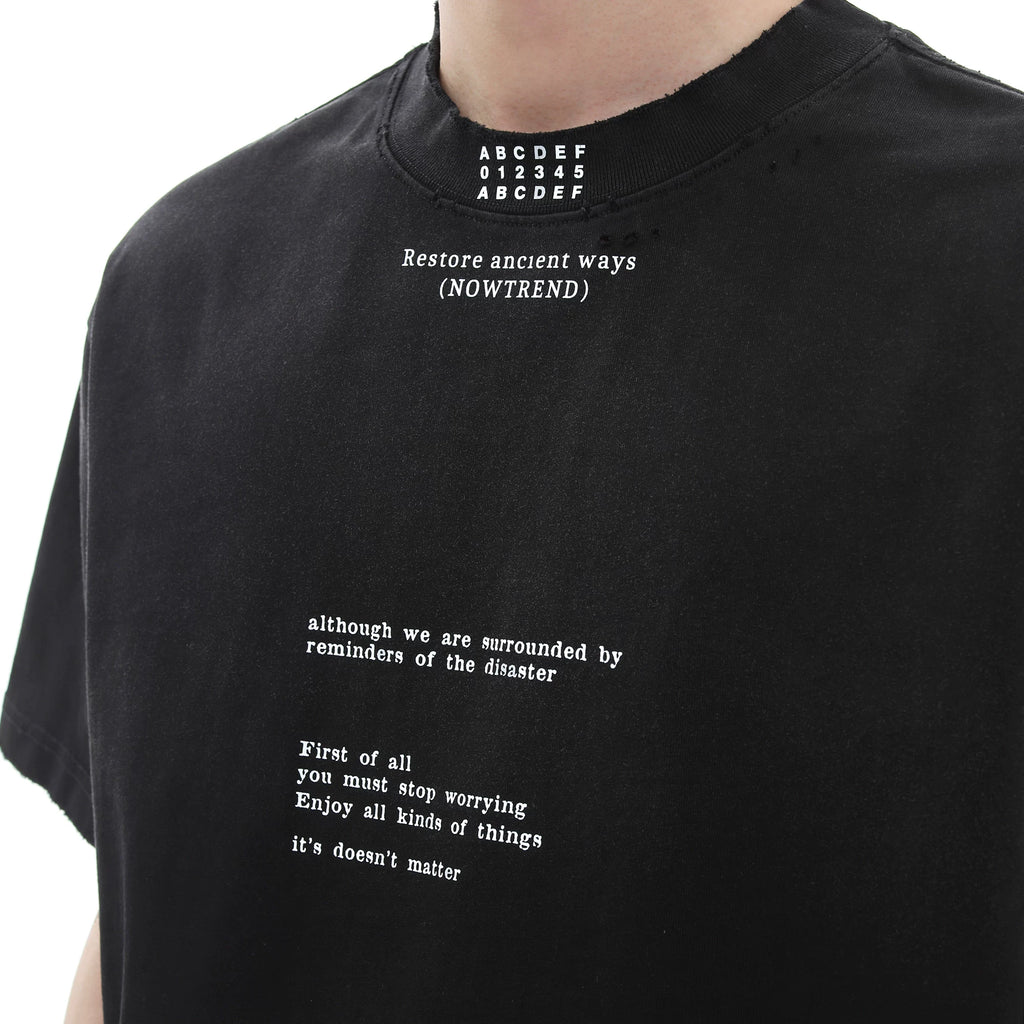 300g Heavy duty Small Collar T-shirt Men's Trendy Brand Loose Letter Pure Cotton Short Sleeve High Weight Remake Old Gradient T-shirt Summer