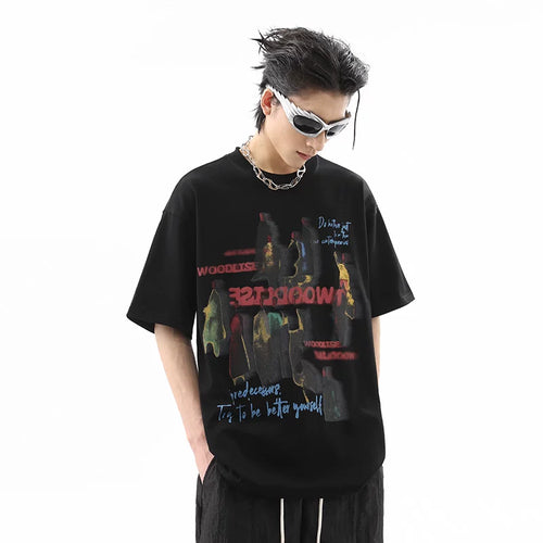 American street dyed short sleeved T-shirt for men and women, summer hip-hop fashion brand, figure print, loose couple half sleeved T-shirt