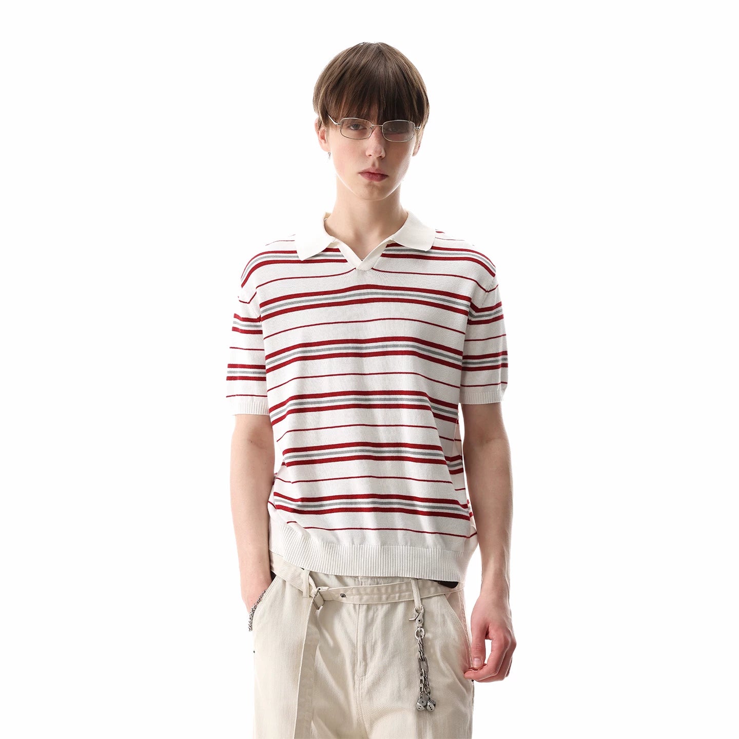 [Old Money Style Knitted] TREND ST Striped Polo Collar Short Sleeve Men's Trendy American Retro Summer Collar Top