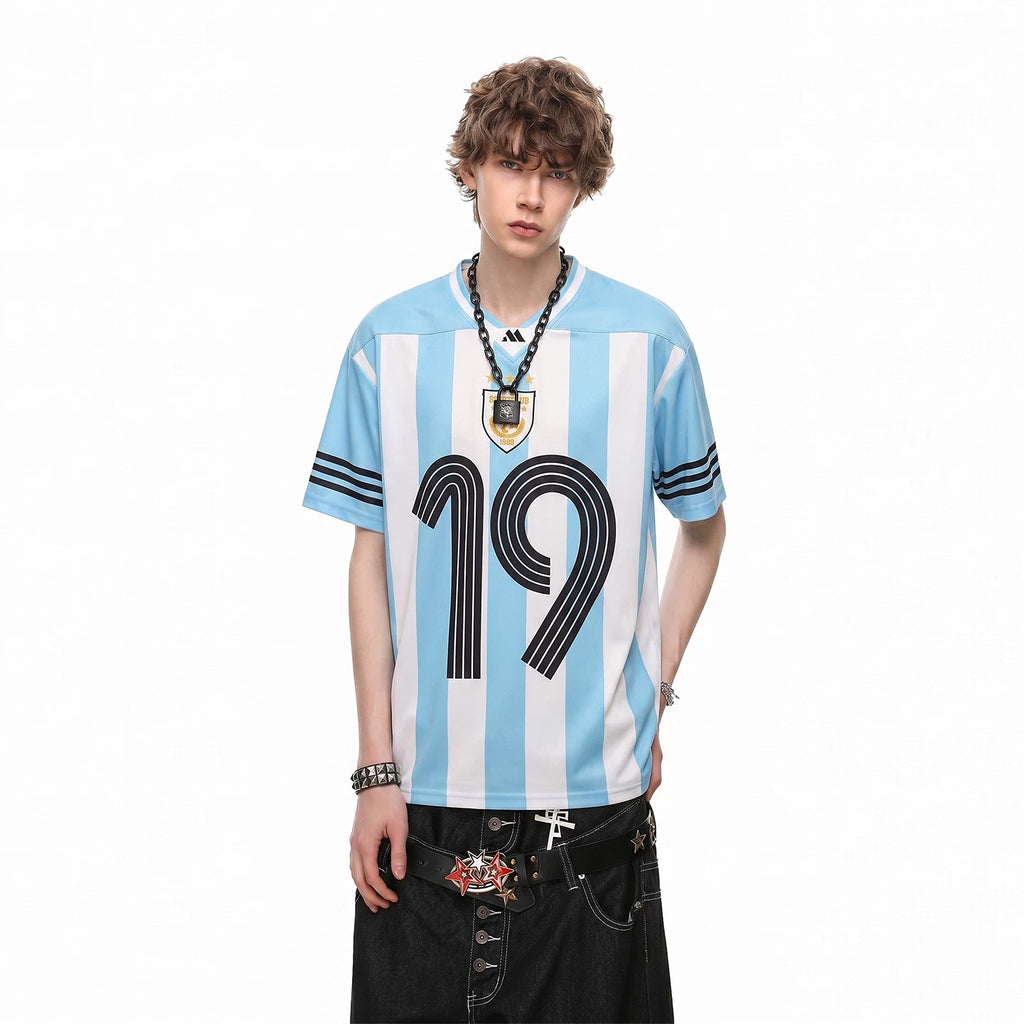 TREND ST 2026 World Cup jersey size 19 vertical stripe V-neck top men's and women's football sports short sleeved T-shirt