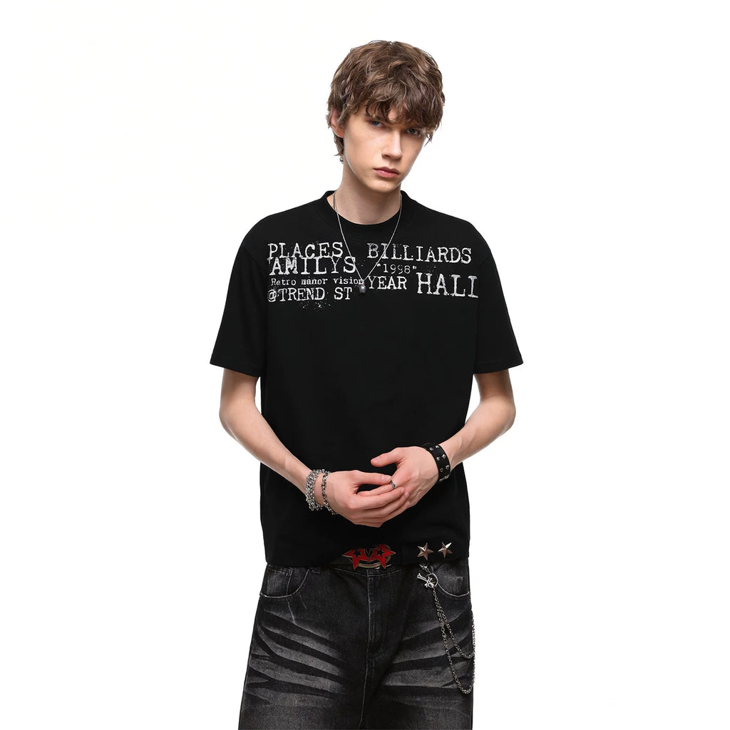 TREND ST Summer Half High Neck Letter Printed Short Sleeve Men's Short Style Slim Fit Elastic Shoulder Boxy Edition T-shirt