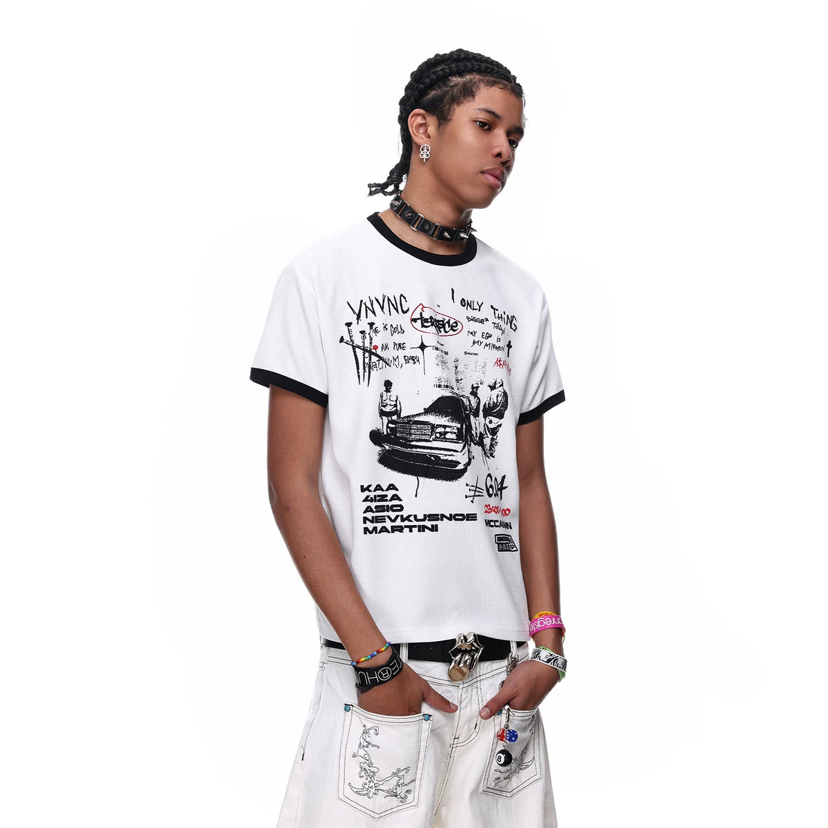 TREND ST Shoulder Boxy Edition Short Sleeve T-shirt for Men and Women, Summer Visual Style, Light Asian Printed Half Sleeve TEE
