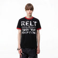 TREND ST street light Asian style shoulder short sleeved T-shirt for men in summer, contrasting color round neck slogan printed couple's T-shirt