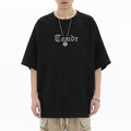 American retro heavy embroidery loose oversized short sleeved t-shirt men's summer trendy brand suede couple top