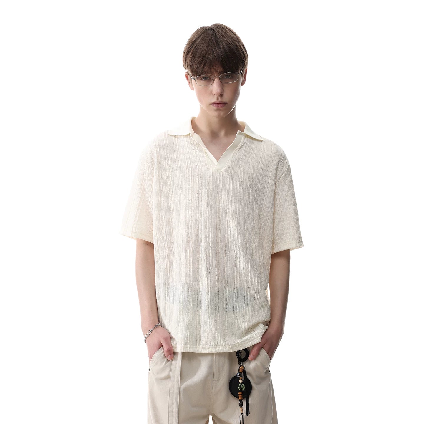 [Old Money Style Jacquard Texture] Trendy Street Summer Thin Knitted Collar Polo Shirt Short Sleeve Men's Loose T-shirt
