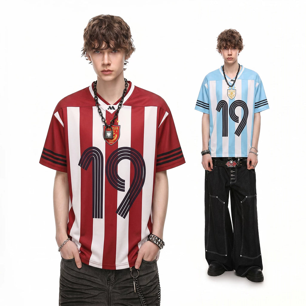 TREND ST 2026 World Cup jersey size 19 vertical stripe V-neck top men's and women's football sports short sleeved T-shirt
