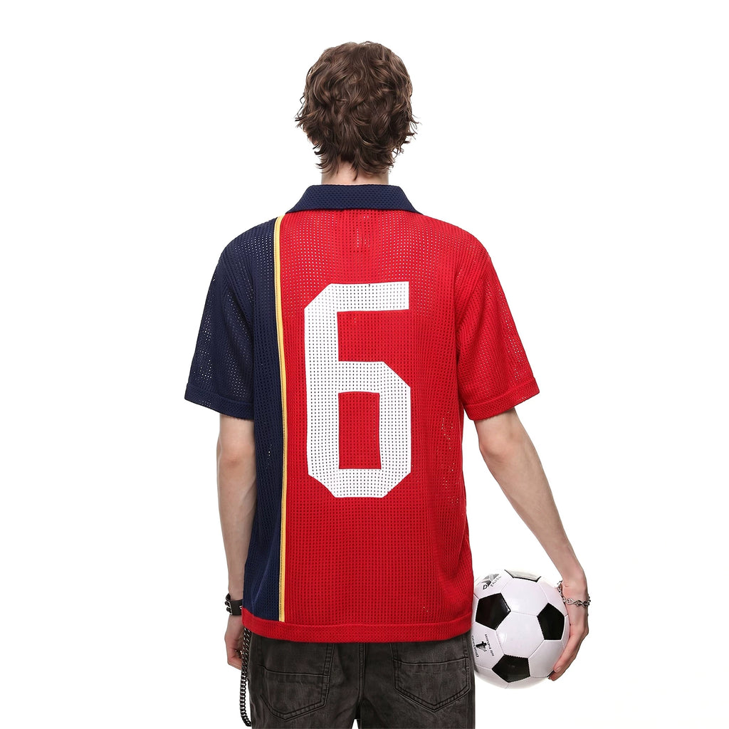 TREND ST2026 World Cup No. 6 jersey contrasting collar polo shirt short sleeved summer hollow knit shirt for men