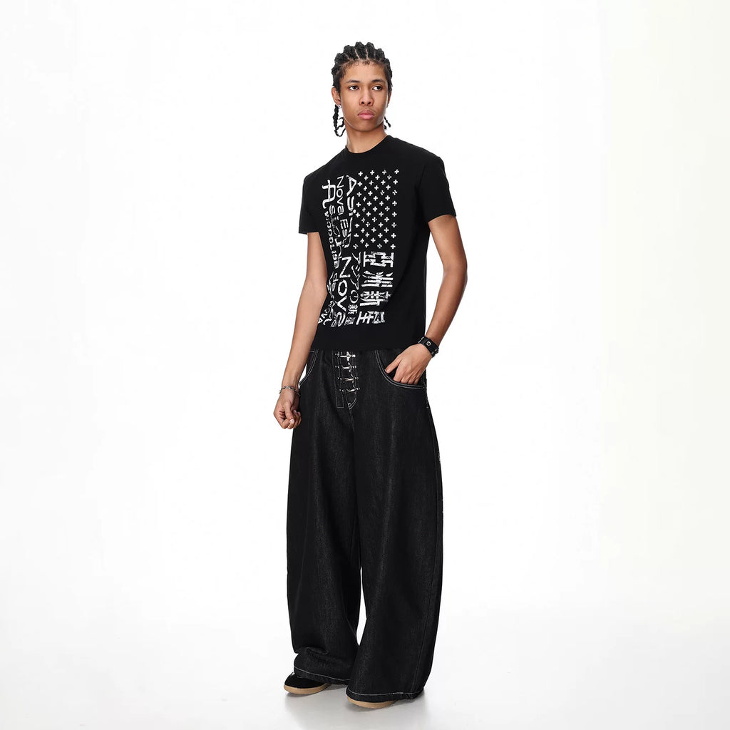 Visual style shoulder boxy style light Asian style short sleeved T-shirt for couples in summer printed short half sleeved T-shirt
