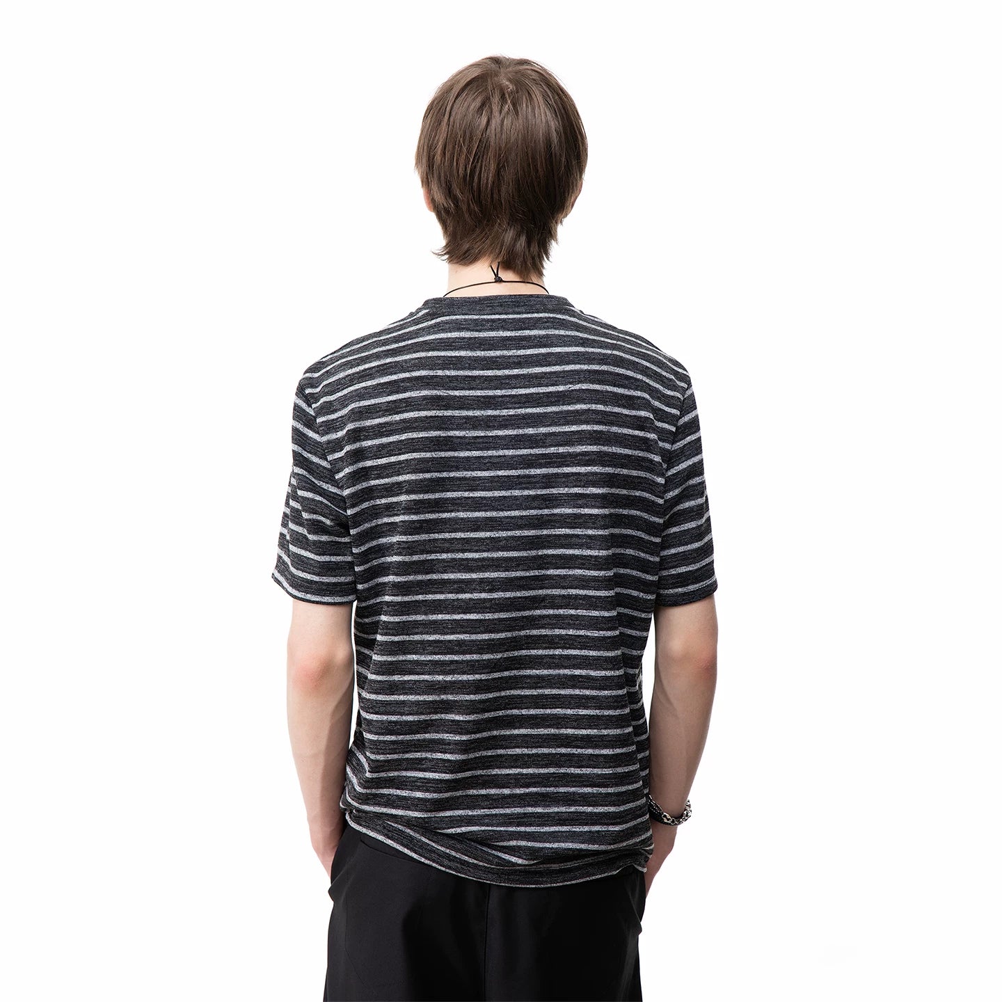TREND ST Summer Vacation Two Piece Striped Knitted Short Sleeve T-shirt for Men, American Retro Loose Couple Half Sleeve TEE