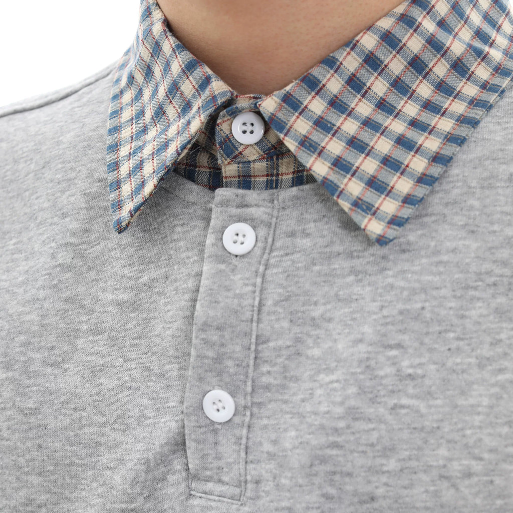 Trendy contrasting plaid patchwork polo shirt short sleeved men's summer loose and versatile fake two-piece half sleeved couple T-shirt