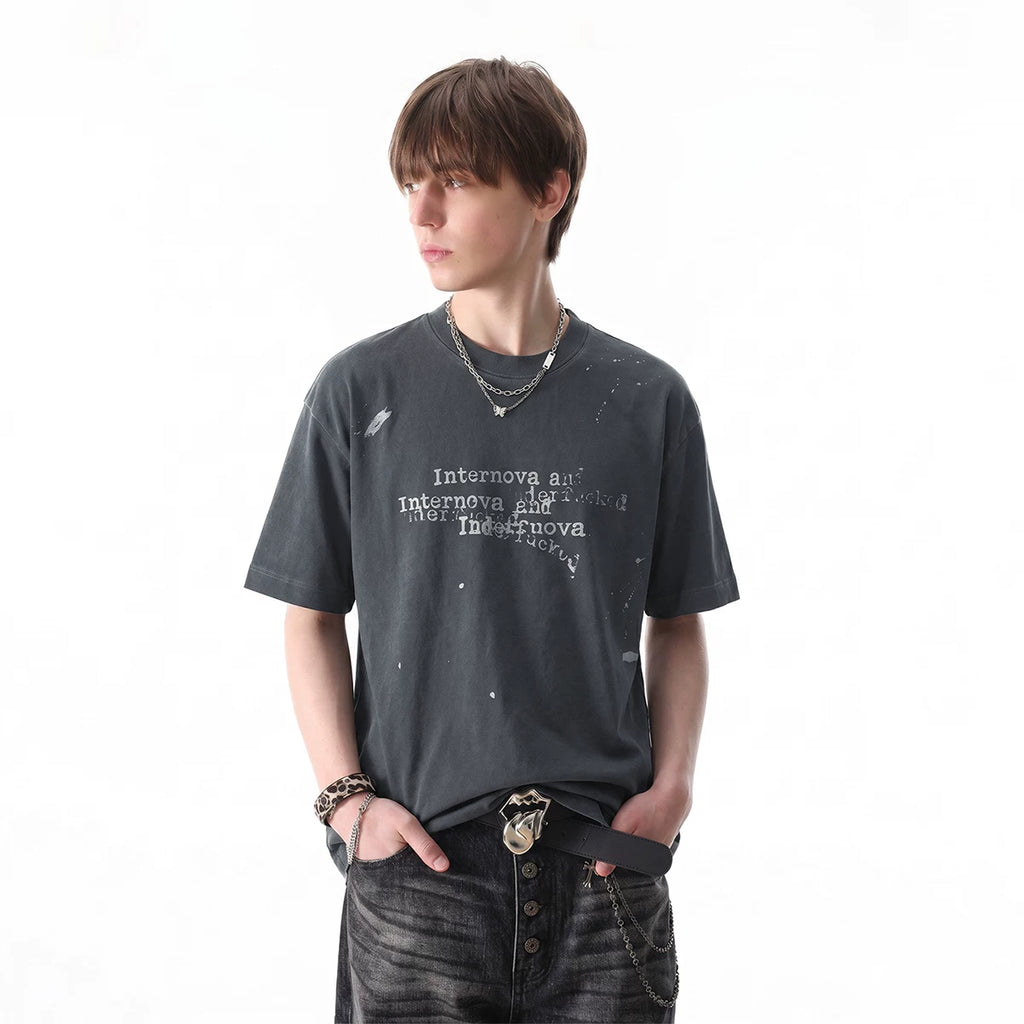 TREND ST Retro Washed Vintage T-shirt for Boys Summer Street Hip Hop Graffiti Printed Loose Short Sleeves