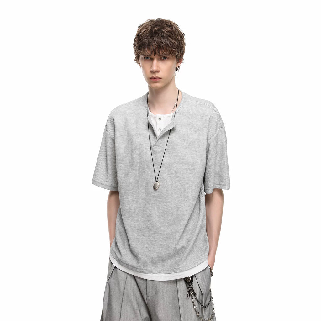 TREND ST Summer Retro Vacation Two Henley Collar Short Sleeve T-shirts for Men and Women Couple American Casual Loose Half Sleeve