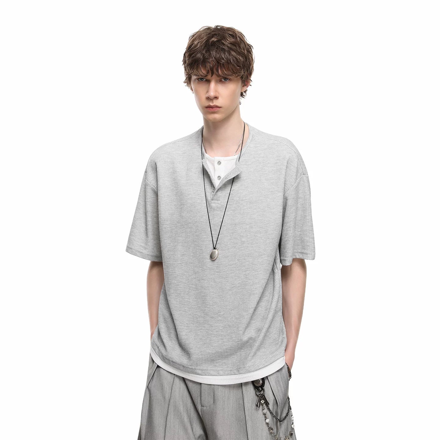 TREND ST Summer Retro Vacation Two Henley Collar Short Sleeve T-shirts for Men and Women Couple American Casual Loose Half Sleeve