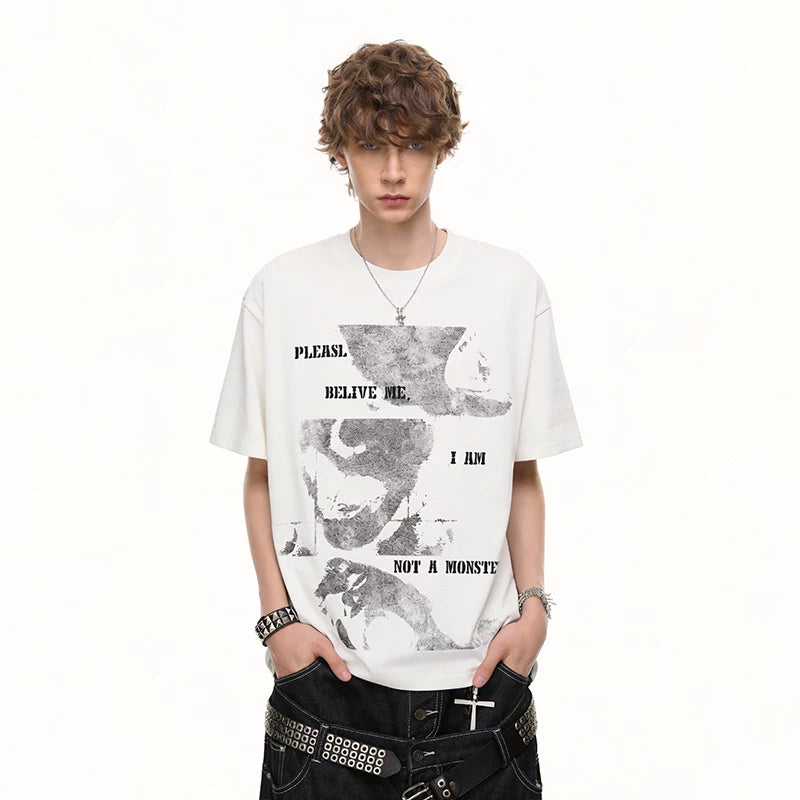 Trendy Street Summer New Product Dark High Street Portrait Printed Short Sleeve T-shirt Men's Trendy Brand Trendy Hip Hop Half Sleeve T-shirt