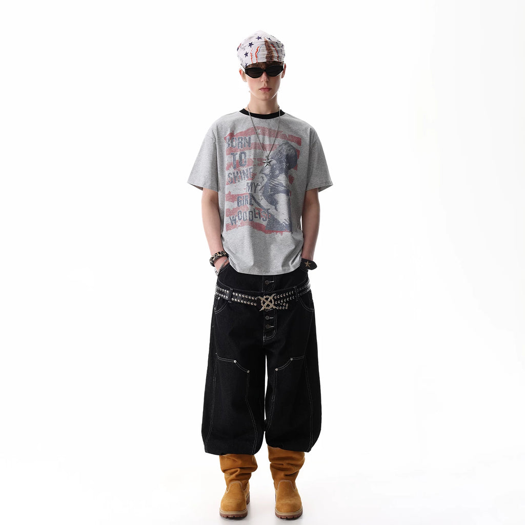 TREND ST Light Asian Street Retro Printed Short Sleeve T-shirt for Men's Summer Loose Solona Cool Half Sleeve T-shirt