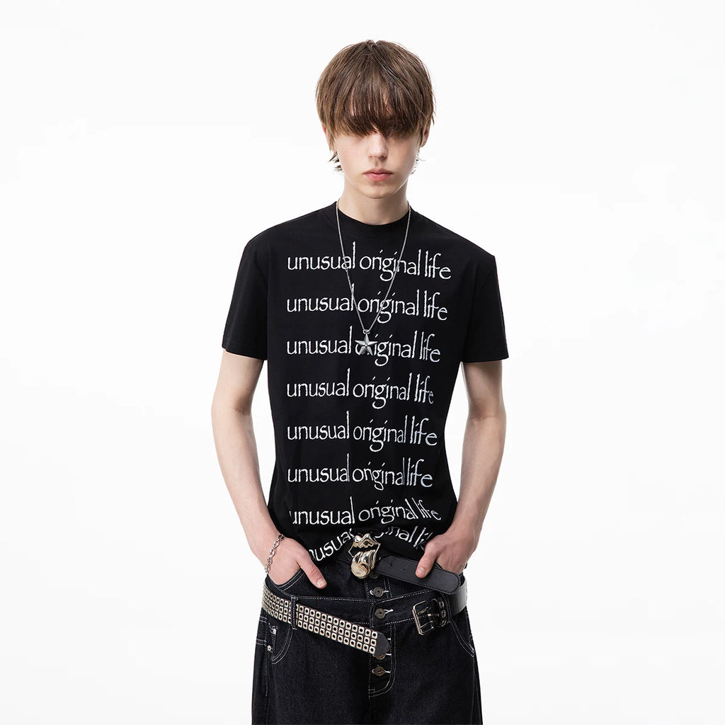 TREND ST American Retro Slogan Printed Sorona Cool T-shirt Men's Summer Boxy Short Shoulder Short Sleeve