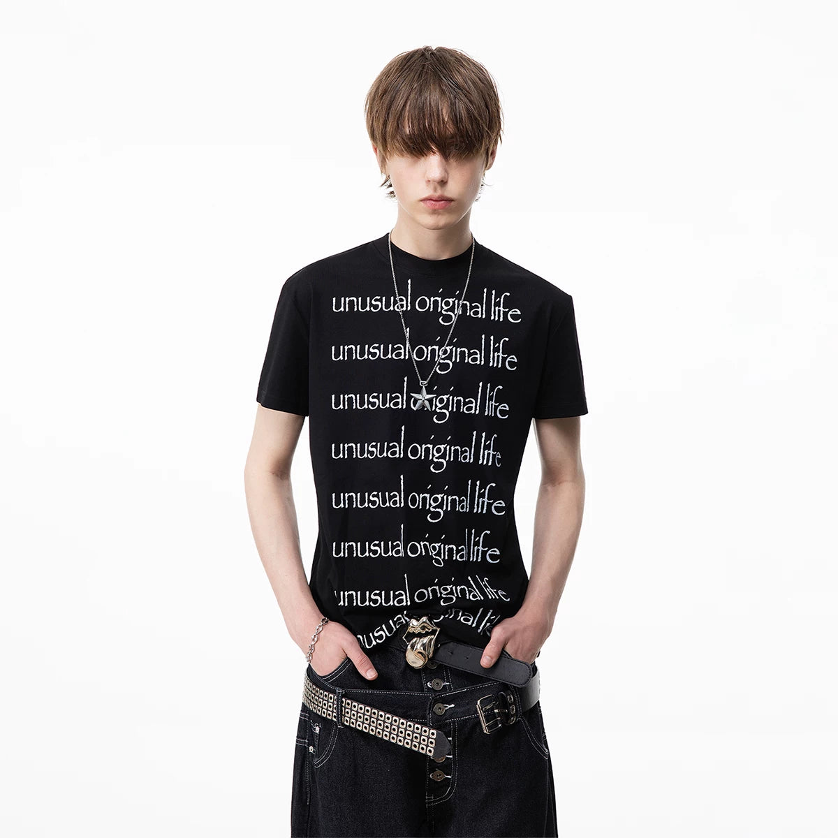 TREND ST American Retro Slogan Printed Sorona Cool T-shirt Men's Summer Boxy Short Shoulder Short Sleeve