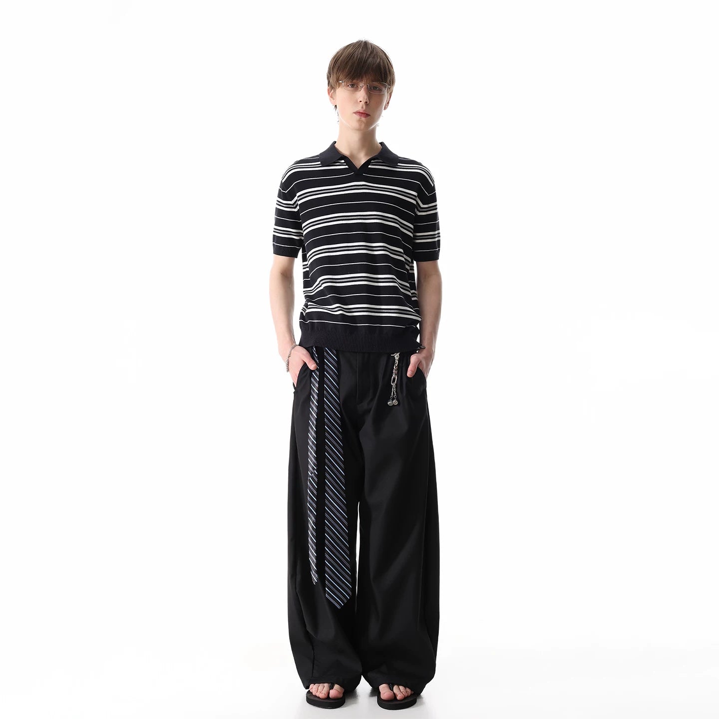 [Old Money Style Knitted] TREND ST Striped Polo Collar Short Sleeve Men's Trendy American Retro Summer Collar Top