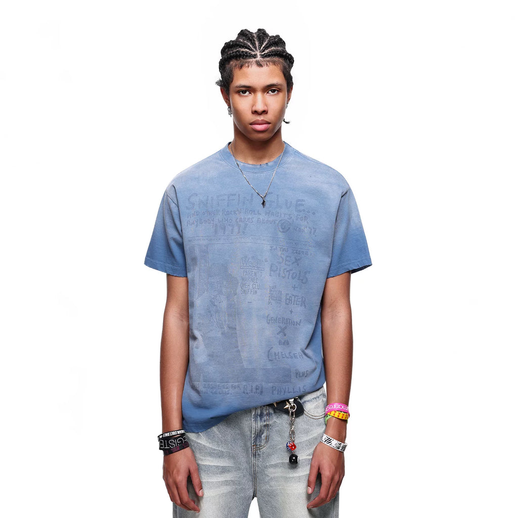 TREND ST American gradient letter printed pure cotton short sleeved T-shirt men's trendy brand shoulder boxy version short TEE