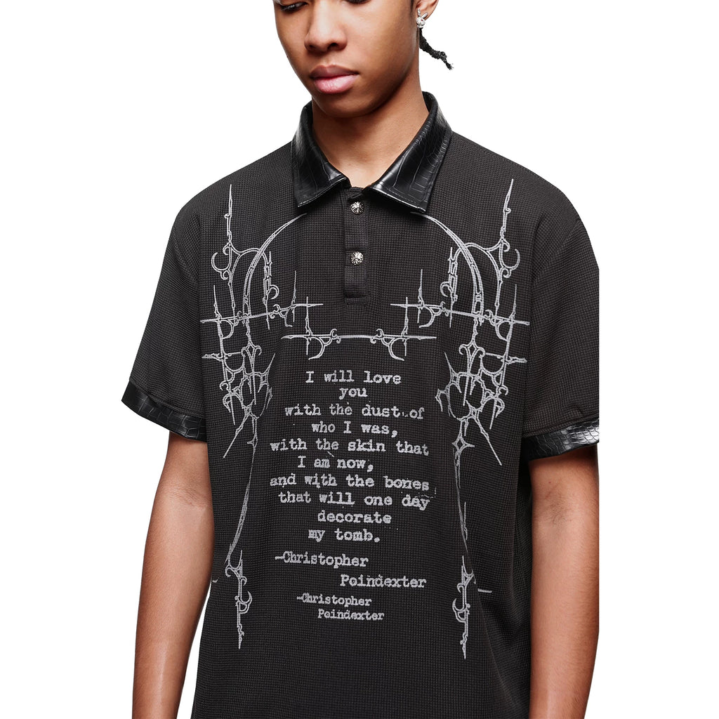 TREND ST American Street Thorn Gothic Printed Polo Shirt Men's Short sleeved T-shirt Vintage Light Asian Top