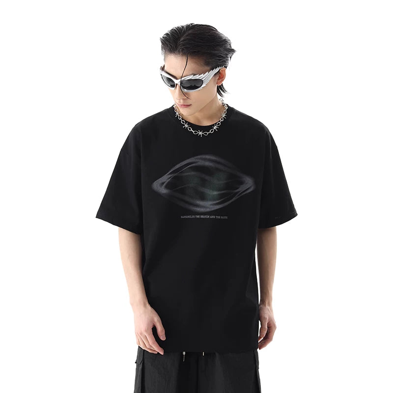 American high street abstract printed pure cotton short sleeved t-shirt men's summer trendy brand trendy loose couple half sleeved top