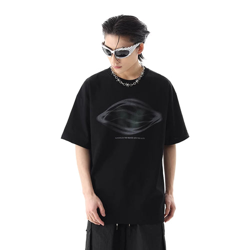 American high street abstract printed pure cotton short sleeved t-shirt men's summer trendy brand trendy loose couple half sleeved top