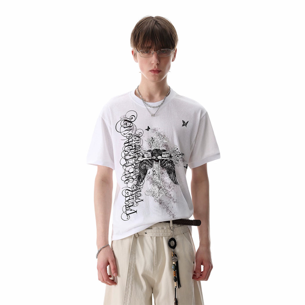 TREND ST original visual style light Asian style skull print short sleeved T-shirt for men's summer street lightweight top