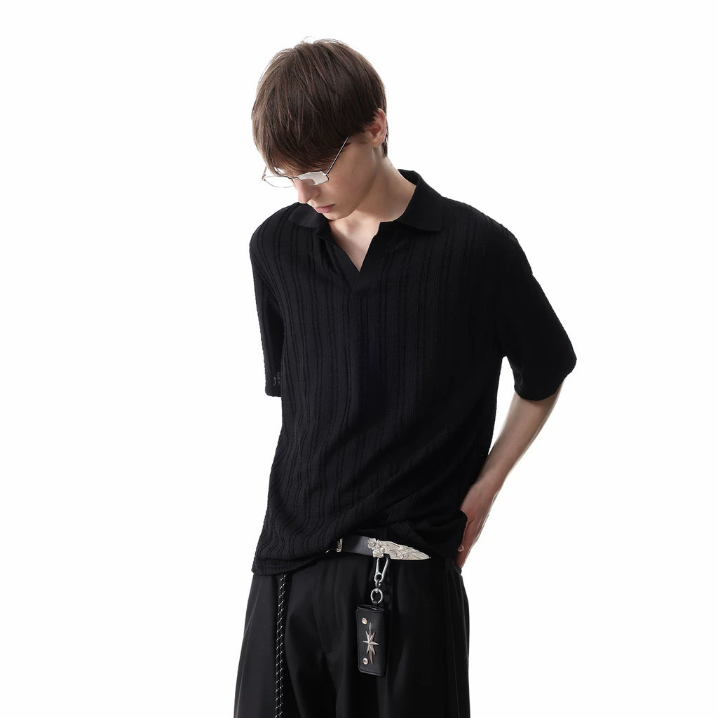 [Old Money Style Jacquard Texture] Trendy Street Summer Thin Knitted Collar Polo Shirt Short Sleeve Men's Loose T-shirt