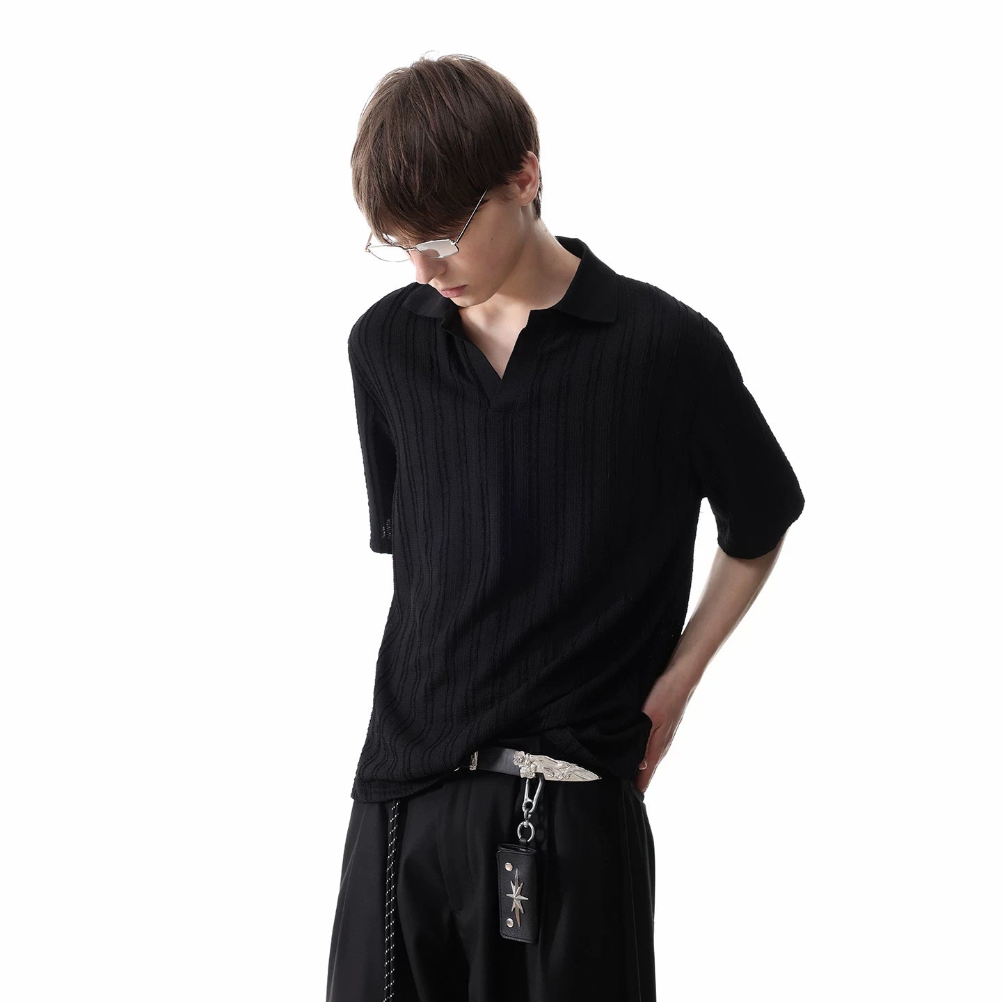 [Old Money Style Jacquard Texture] Trendy Street Summer Thin Knitted Collar Polo Shirt Short Sleeve Men's Loose T-shirt