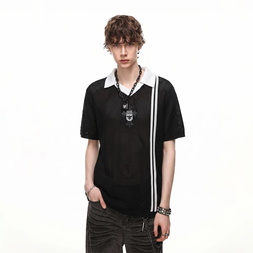 2026 World Cup jersey Black Frontline No.7 mesh knitted Polo shirt short sleeved men's summer football sports hollow T-shirt